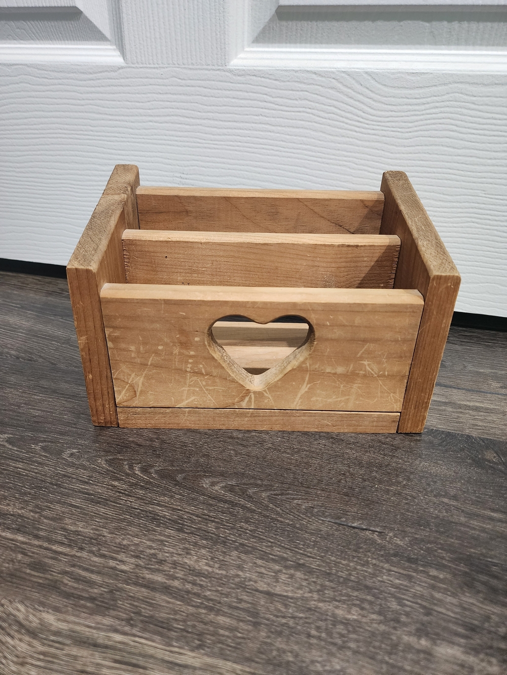 Vintage Solid Wood Mail Holder/ Organizer w/ Heart Cut-Out